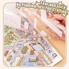20 Sets 3D Sticker Scenes, Miniature House Book for Sticker Therapy, Cute Cartoo