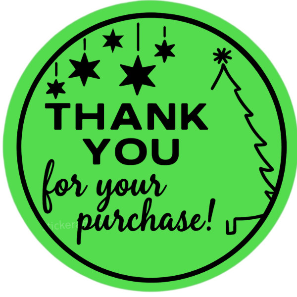 Christmas Thank You Stickers 2” Round Green Tree Design Small Business