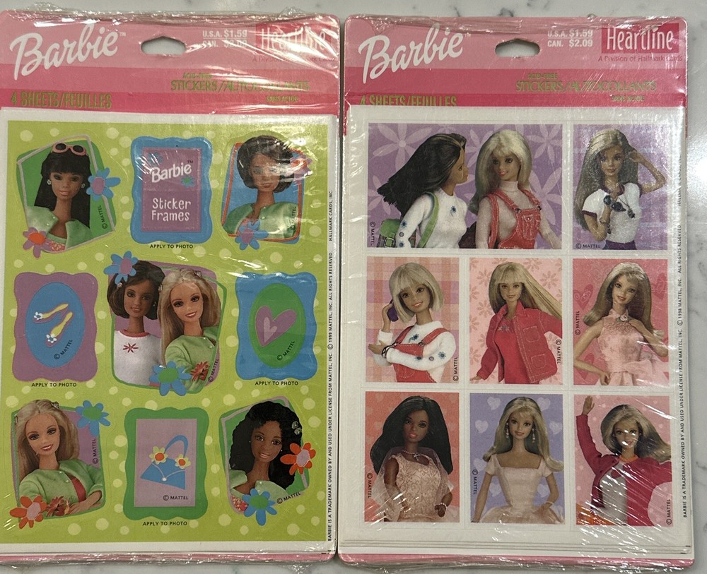 New BARBIE Heartline Stickers 4 Sheets / Pack Mattel Hallmark 1999