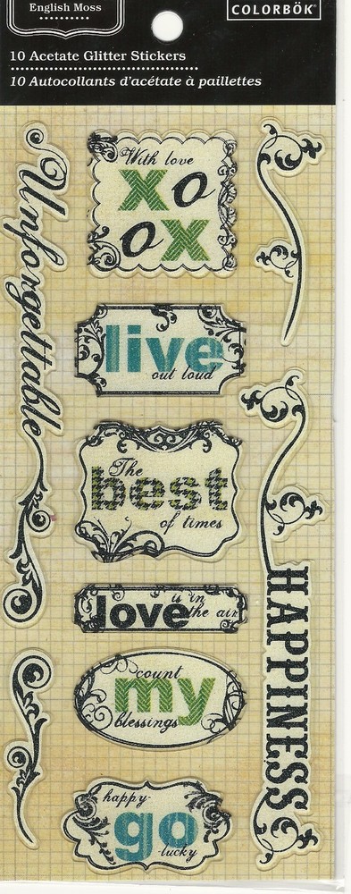 COLORBOK 10 ACETATE GLITTER ENGLISH MOSS STICKERS FREE SHIPPING