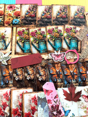 #702 – FLORAL BUTTERFLY – 15 PIECES – SCRAPBOOK JUNK JOURNAL SUPPLIES/KIT / LOT