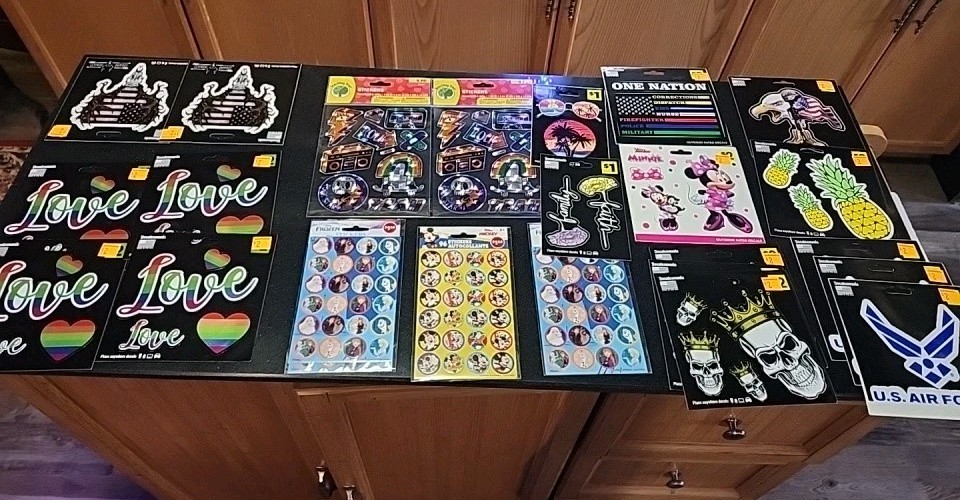 New Sticker Lot of 23 Sheets Skulls, Disney, Love, Air Force, 1980’s Etc..New!
