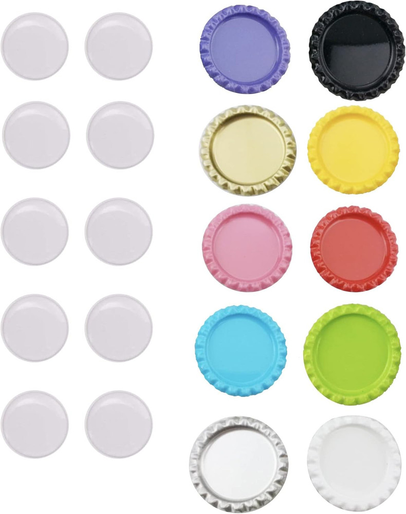 40pcs Clear Round Epoxy Sticker with 40pcs Mixed Colors Flat Bottle Caps for DIY
