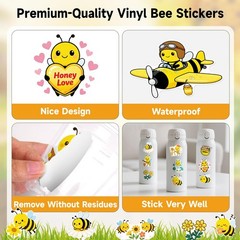 200Pcs Bee Stickers – Cute Water Bottle Stickers Waterproof Vinyl Bee Sticker…
