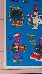 Vintage Hallmark Stickers Barney The Purple Dinosaur Christmas Lot 2 Sheets
