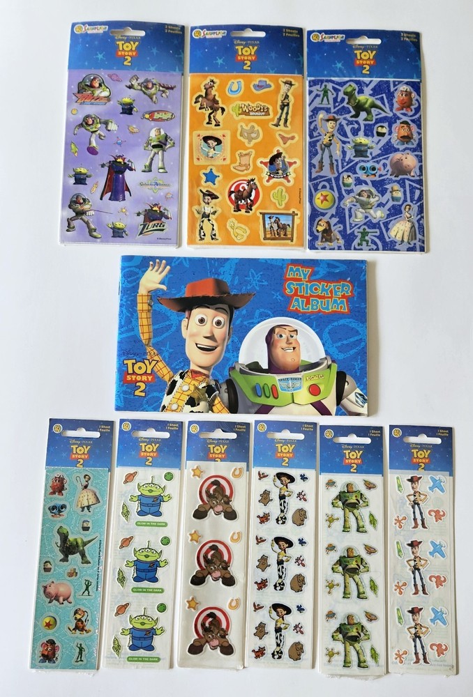 Vtg Sandylion LOT Toy Story 2 Album And Stickers Andy Buzz Aliens Glow Fuzzy