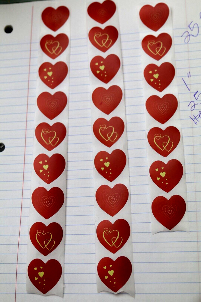 25 RED Design Heart STICKERS ~ Approx 1″ Size