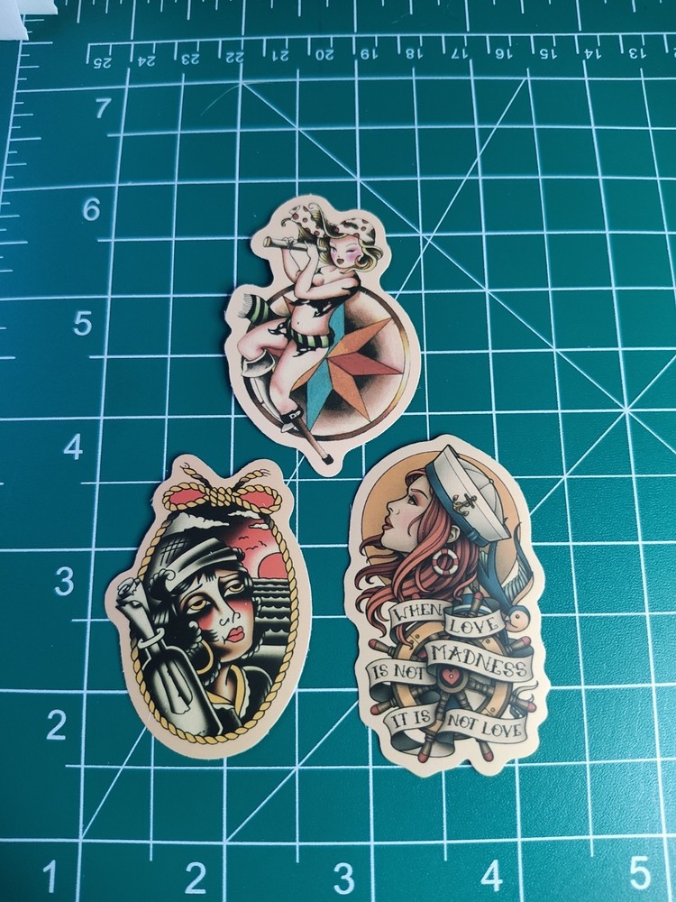 3 Retro Sailor Tattoo 2″ Stickers Navigation Ship Women Anchor Motorcycle Biker