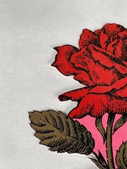 Vintage Diecut Rose Paper 7.5×3.75″ Red & Gold Tone