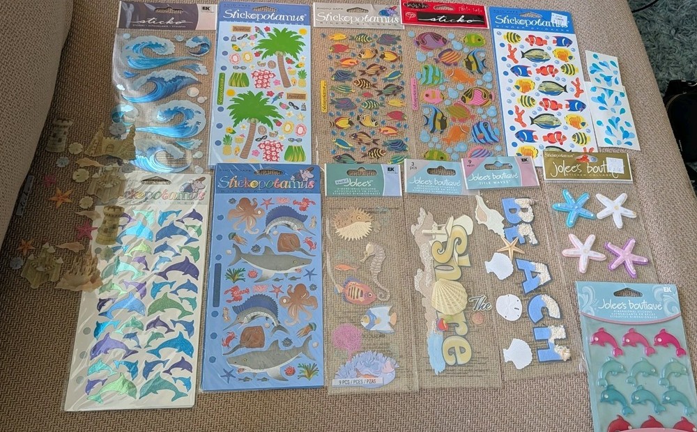 Beach Lot Shore Fish Sea Creatures Dolphin Starfish Jolees Sticko Scrapbook Lot