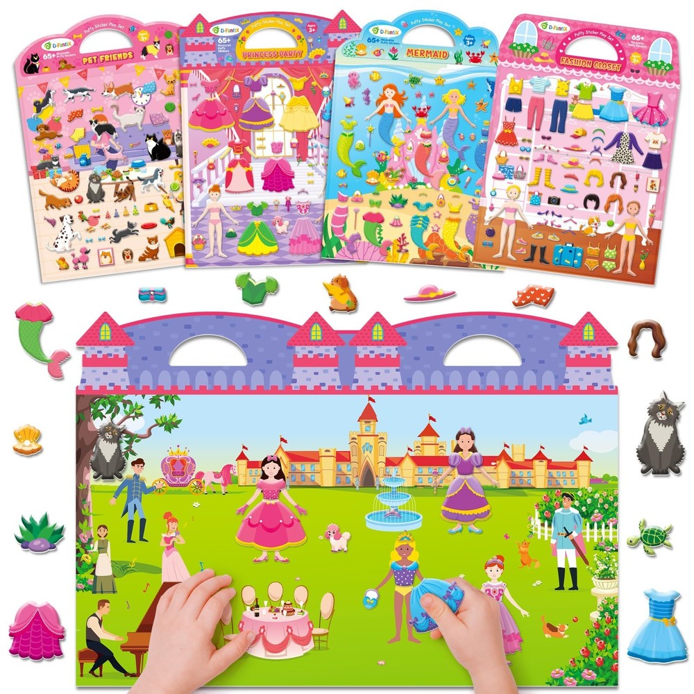 Reusable 3D Puffy Stickers for Toddlers & Kids, Dress-Up, Princess, Mermaid, Tra