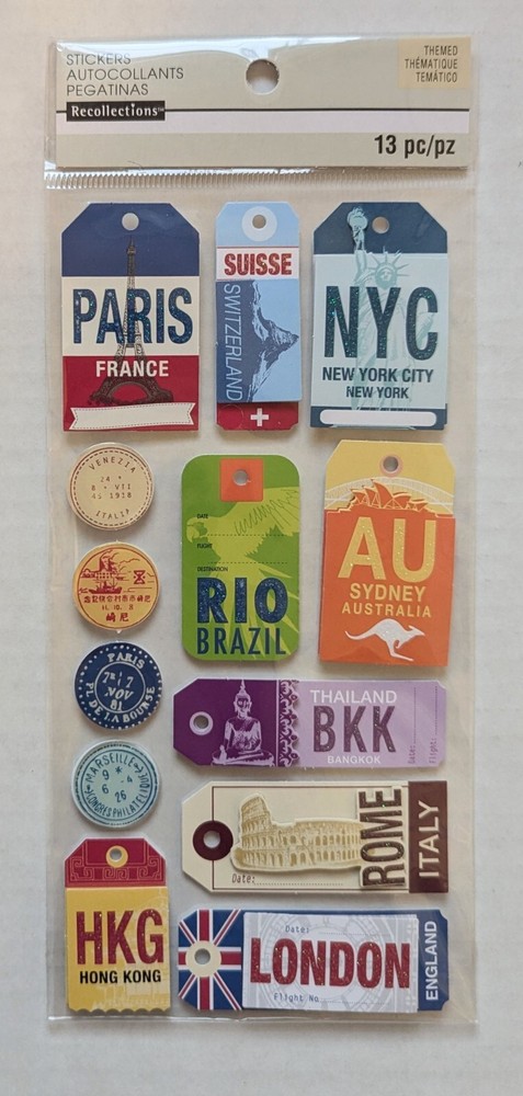 RARE World Travel Tags Scrapbooking Stickers By Recollections