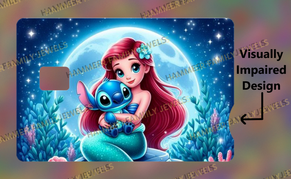Ariel and Stitch Fan Art Credit Card Decal Visually Impaired Design