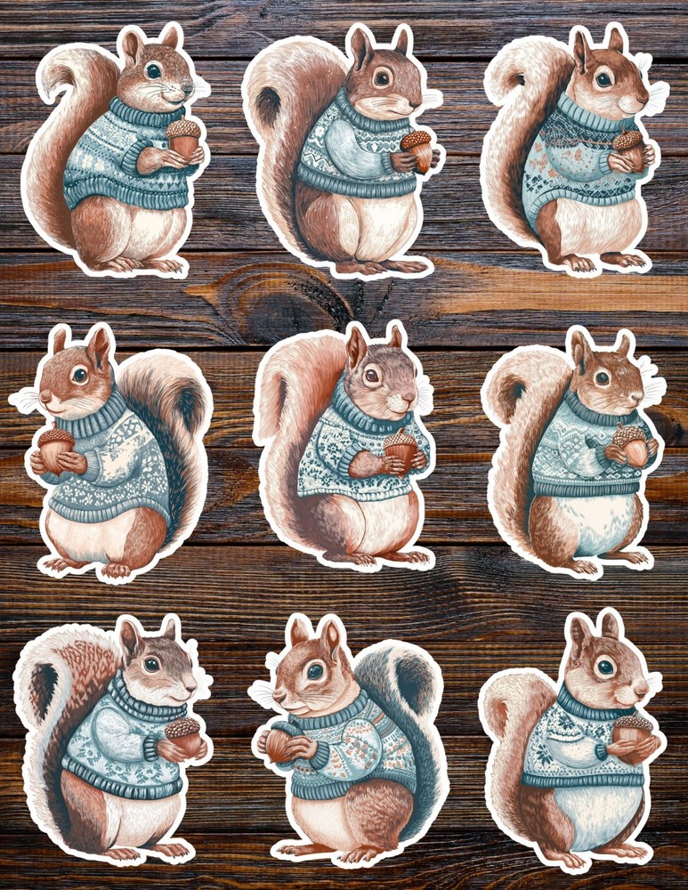Sweater Squirrel Die Cut Vinyl Stickers Set Scrapbooking Laptop Water Bottle