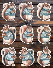 Sweater Squirrel Die Cut Vinyl Stickers Set Scrapbooking Laptop Water Bottle