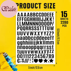 15 Sheet Small Letter Stickers – 1/2 Inch Black Vinyl Self Adhesive Alphabet Num