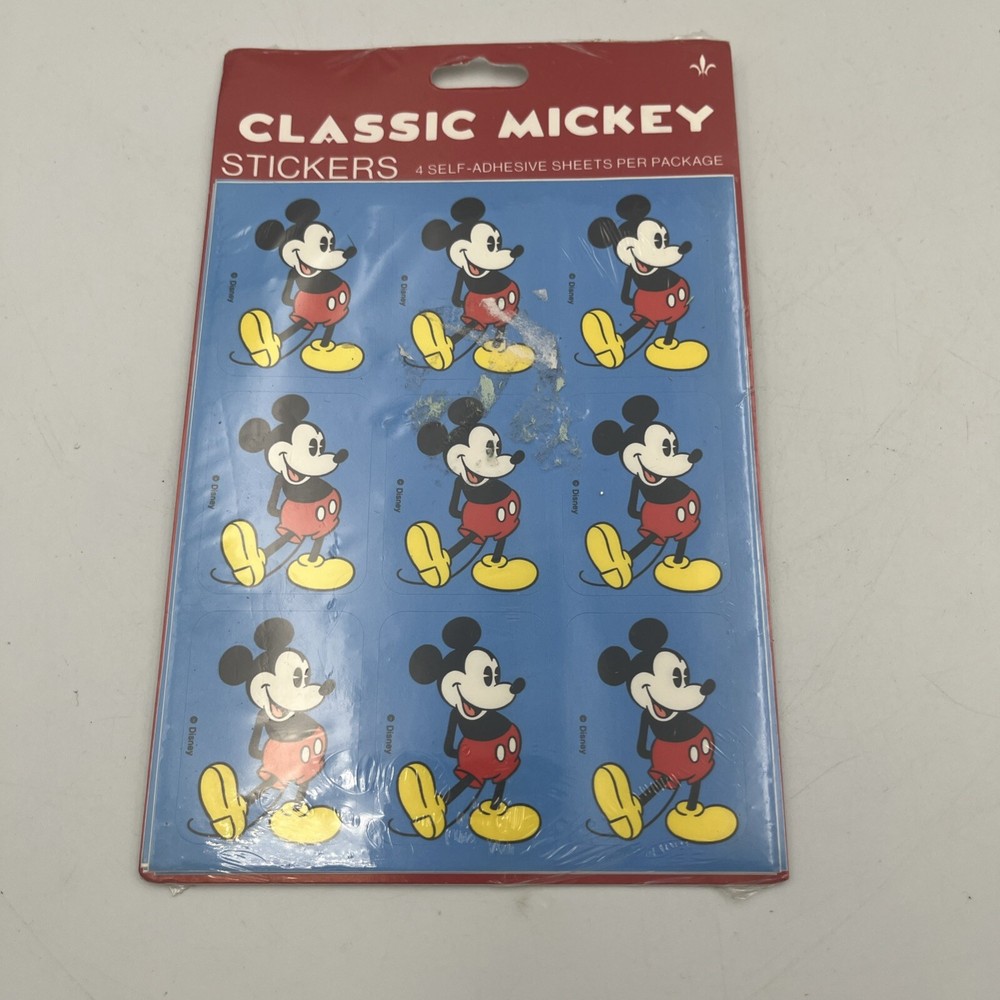 Vintage Gibson Greetings Disney Classic Mickey Mouse Stickers 4 Sheets *New