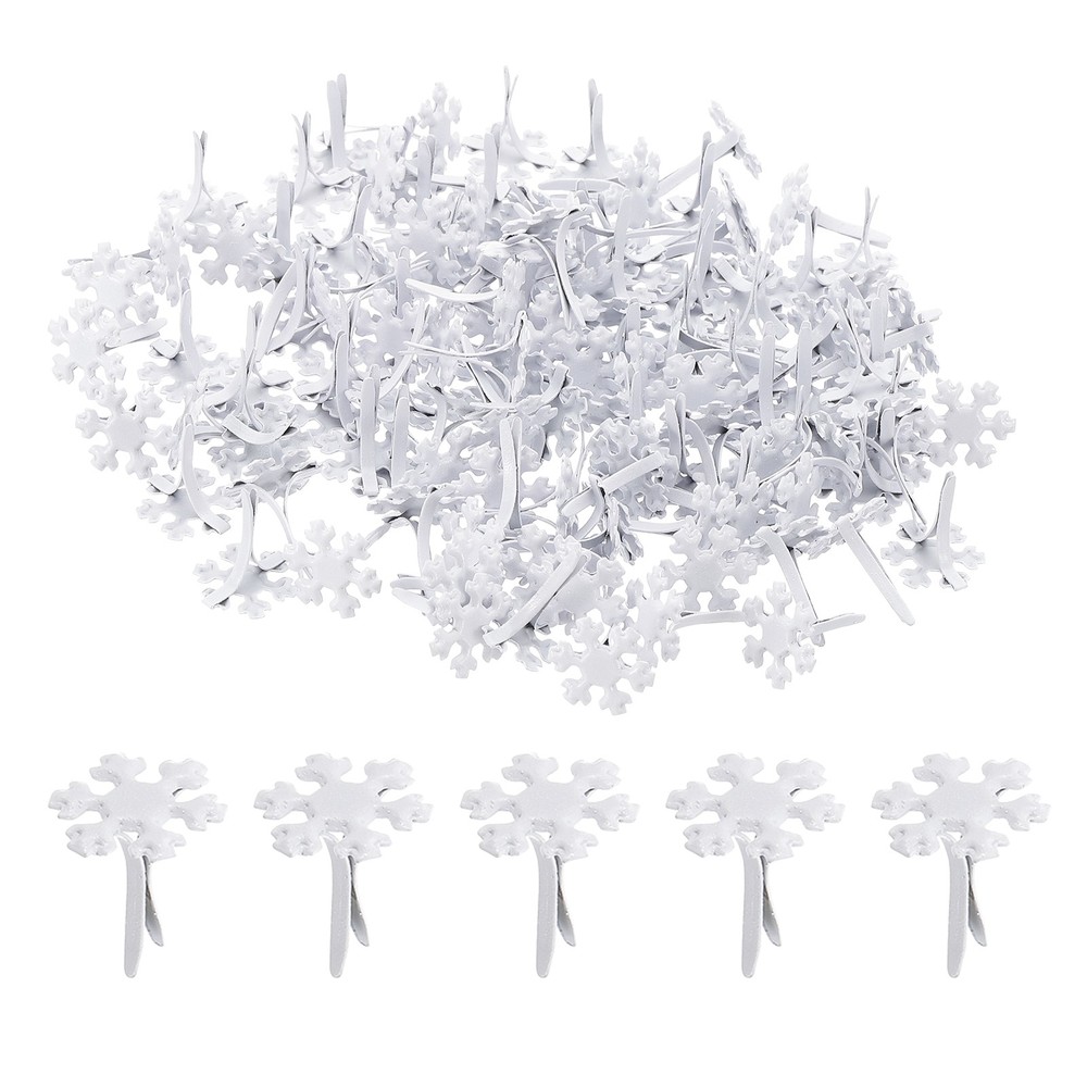 100 Pcs Brads Paper Fasteners Mini Metal Snowflake Fastener, White, 0.5″x0.6″