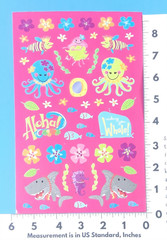 Vintage Hawaiian Sharks Shells Sea Life Sticker Sheet Pink Backing