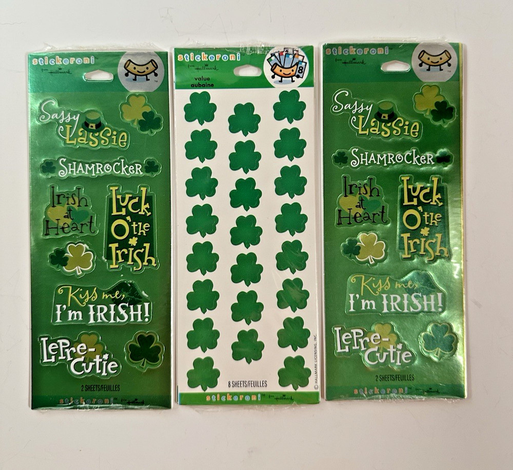 Lot of 3 Hallmark Stickeroni St. Patrick’s Day Irish Themed Foiled Stickers New