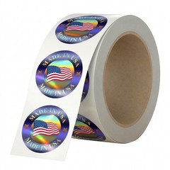 USA Hologram Flag Stickers 1″ Round American Flag Labels, 500 PCS, Glossy Finish