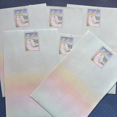 Vintage 80s 90s Pastel Unicorn Stationery Rainbow Stationary Note Paper Sheets