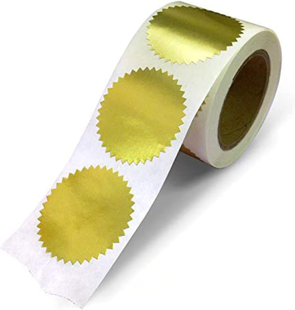 Gold Seals for Certificates, Gold Metallic Embossing Stickers with Serrated Edge
