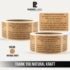 Thank You Natural Kraft Labels 2″ x 3″ Stickers Packaging 250/Roll