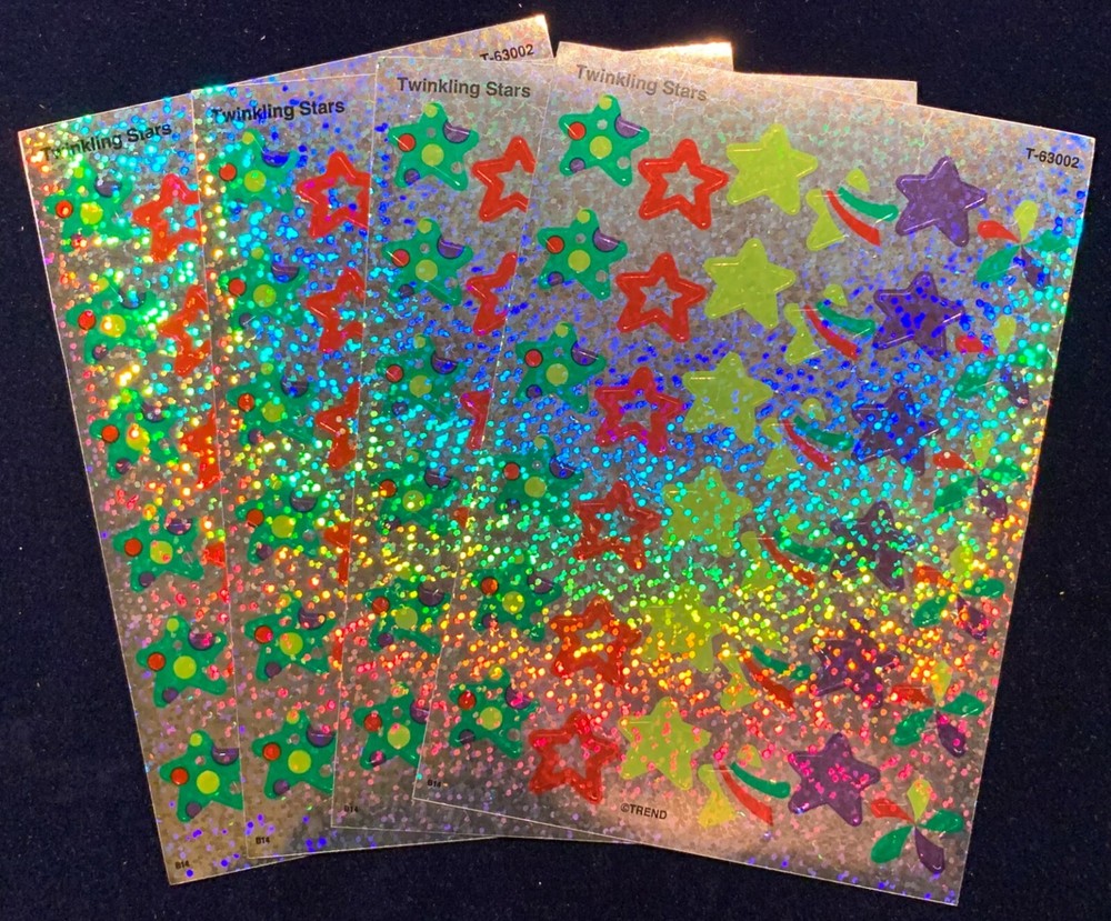 4 Sheets Sparkly Twinkling STARS Colorful Scrapbook Stickers!