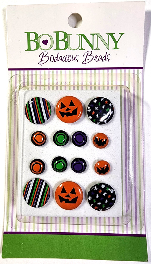 Bo Bunny Fright Night Halloween Brads – 14pc Bat Pumpkin Metal Embellishments
