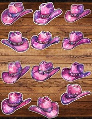 Pink Cowboys Hat Cut Vinyl Stickers Set Scrapbooking Laptop Waterbottle