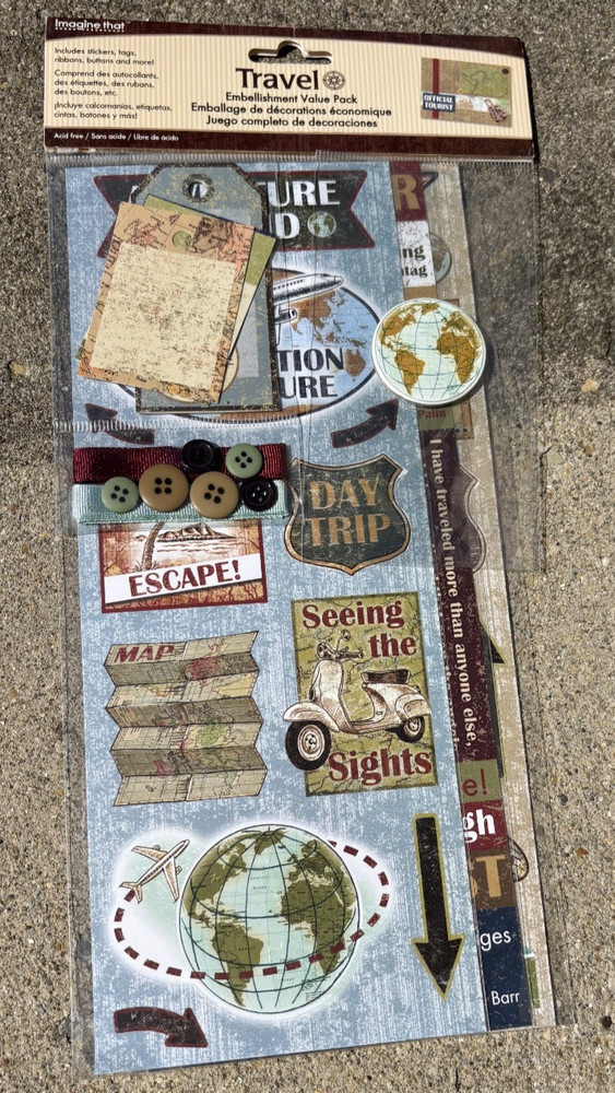 Imagine That Value Pack Travel Theme 4 Pages Stickers Tags Ribbons Buttons