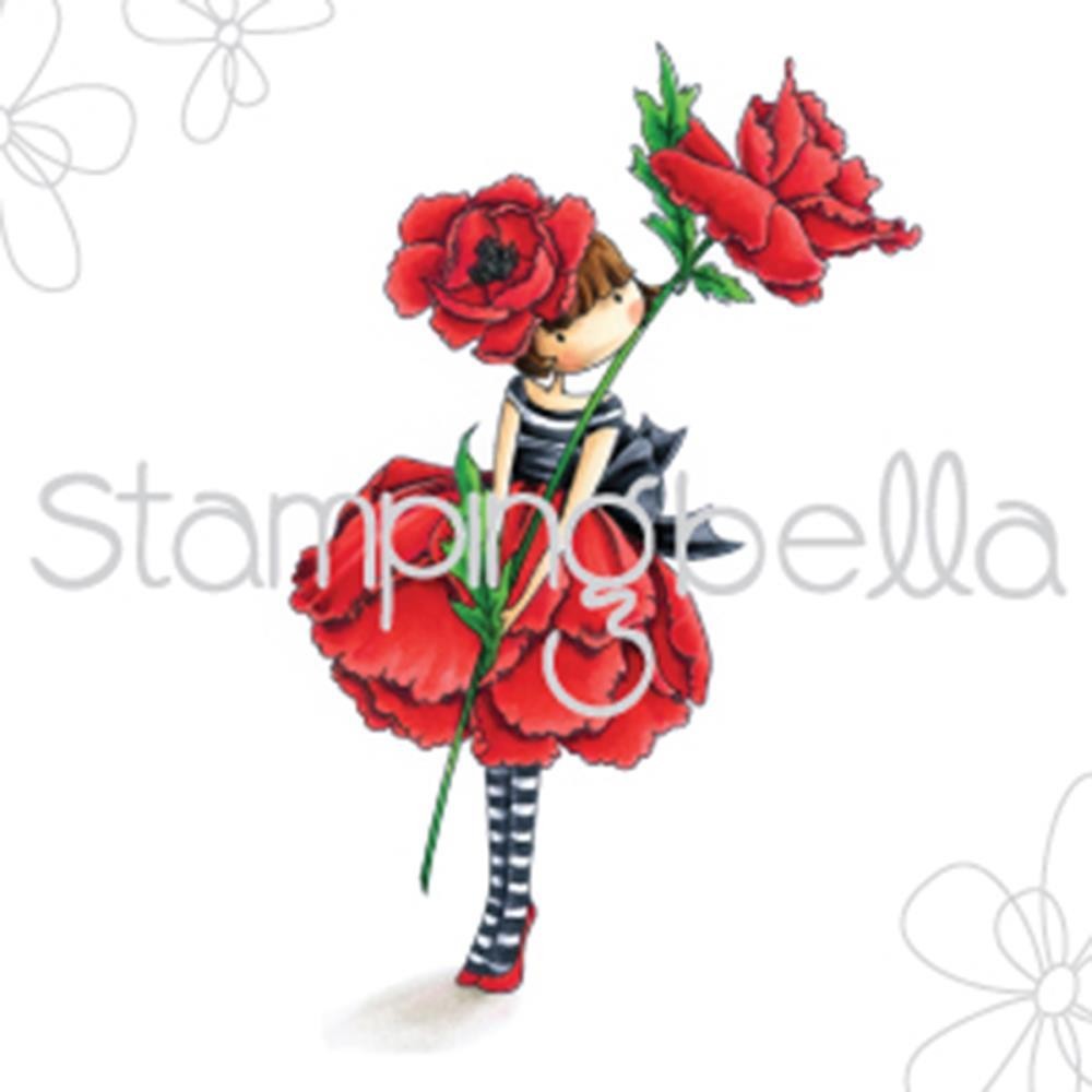 New Stamping Bella Cling Rubber Stamp Tiny Townie GARDEN GIRL POPPY free USA shp