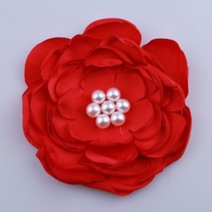 120PCS 9.2CM Fashion Burned Satin Fabric Flowers With Bead For Clothes Accessory