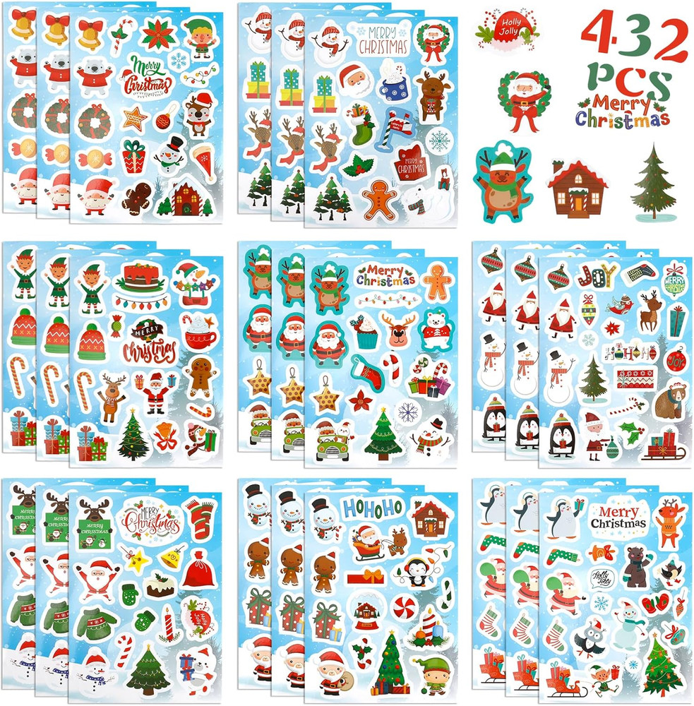 Christmas Stickers, Christmas Crafts Stickers, 432 PCS Self-Adhesive Winter Holi