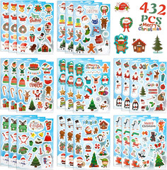 Christmas Stickers, Christmas Crafts Stickers, 432 PCS Self-Adhesive Winter Holi