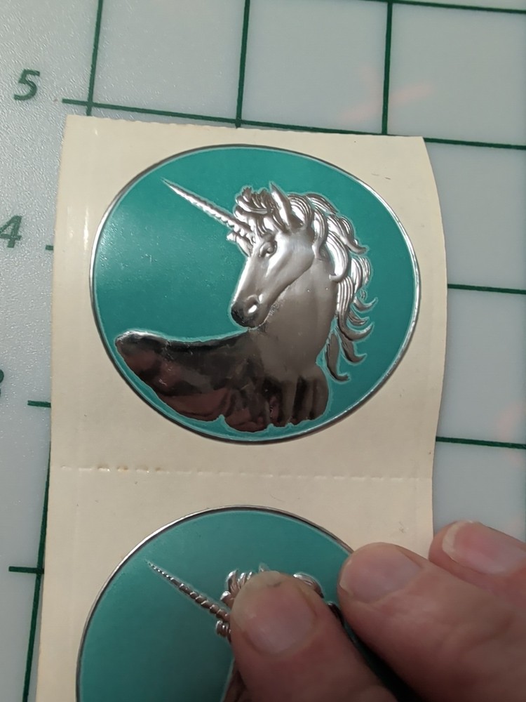 Vintage Stickers Unicorns Embossed Lot Of Two