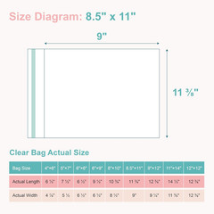Acid-Free Picture Sleeves, 100Pack Crystal Clear Storage Bags for 8.5X11 Art Pri