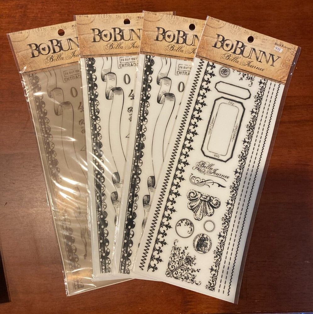 (Pack of 4) BoBunny Bella Journee Rub-on Passport Brown & White