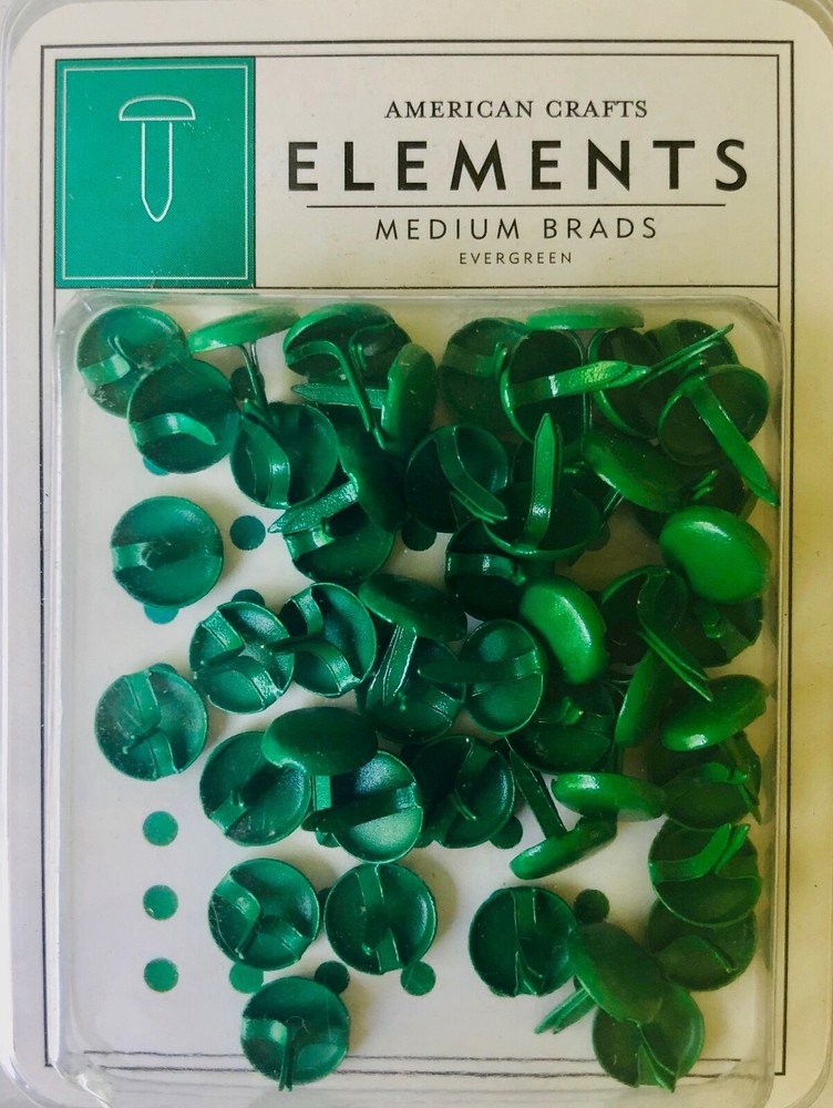 American Crafts Elements 50 Count Premium Med, Evergreen Brads Scrapbooking