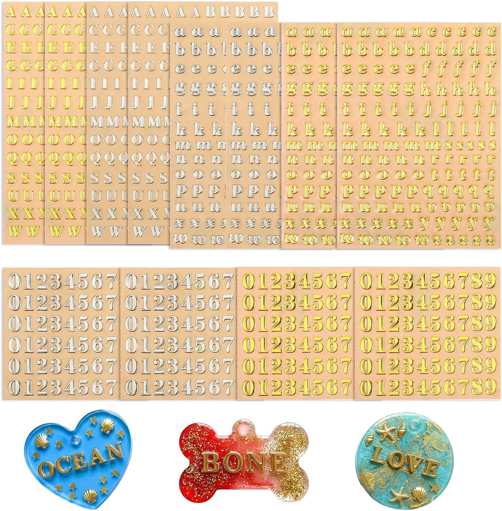 12 Sheets 3D Small Letter Stickers, 0.11-0.13 Inch Mini Alphabet