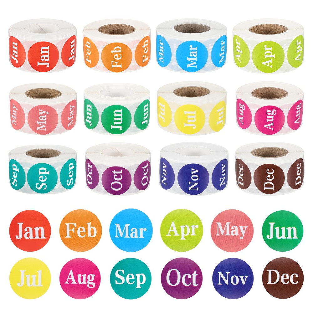 Month Labels Stickers 1 Inch, 12 Roll Round Monthly Labels 12 Months of the Year