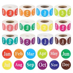 Month Labels Stickers 1 Inch, 12 Roll Round Monthly Labels 12 Months of the Year