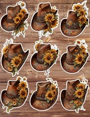 Cowboy Hats and Sunflowers Vinyl Stickers Set Scrapbooking Laptop WaterBottle