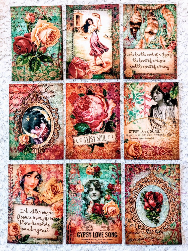 9 Vintage Gypsy Soul Ladies~Glossy Sticker Labels~Journals~Bottles~Crafts~239S