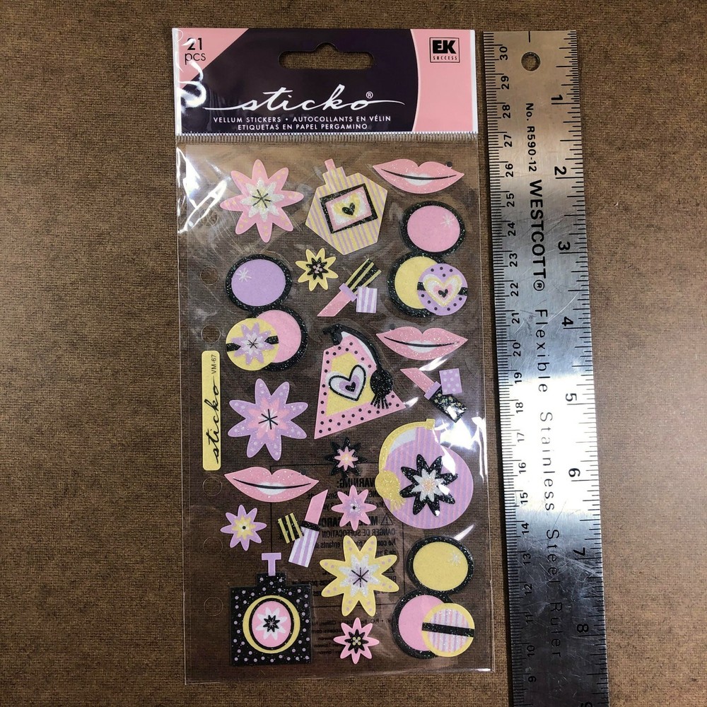 1 EK Sticko Stickers Glamour Girl Lipstick Bling Make Up Perfume Lips Gloss