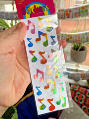 1 NIP NOS Package of Vintage 80s Pearly Rainbow Music Note Stickers (Taiwan)