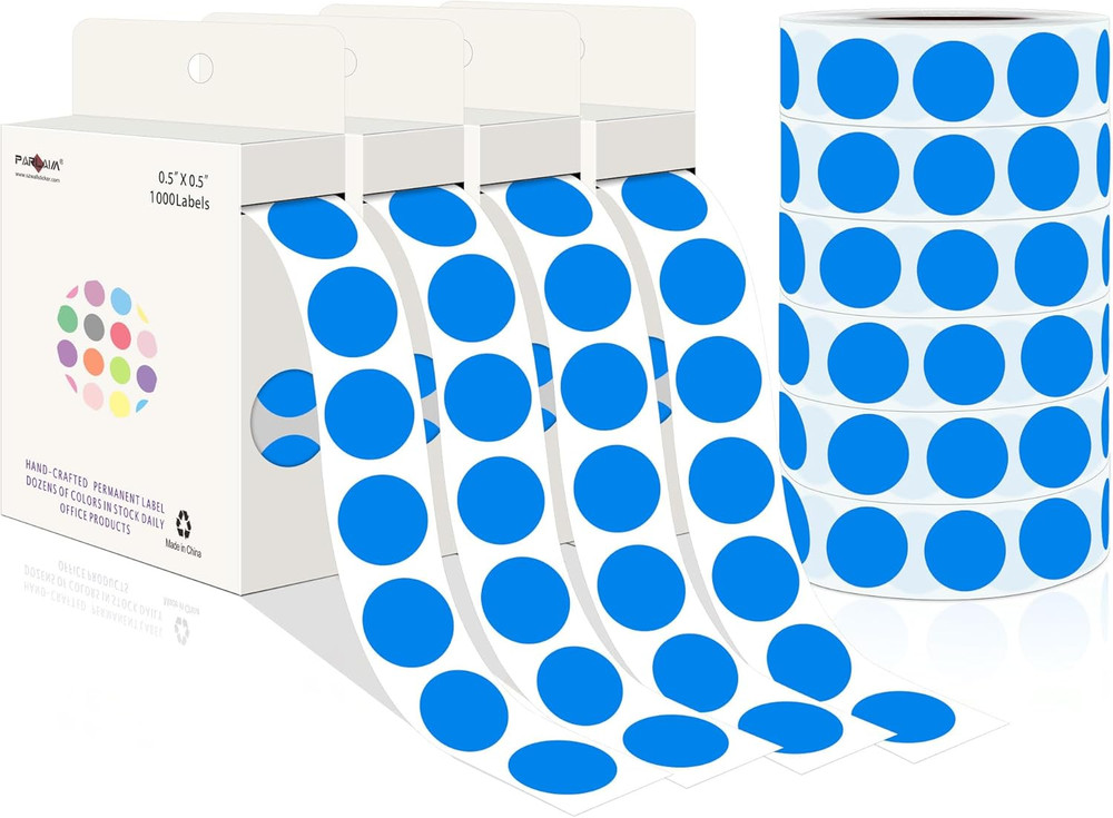 1/2 Inch round Permanent Color-Code Dot Stickers,1000 per Roll Dots Label Dispen