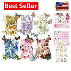 Transparent Flower and Butterfly Stickers for Scrapbooking, Journaling – Vint…