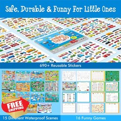 Sticker Activity Book 690 Reusable Stickers Dry-Erase Scenes Games Toddler Tr…